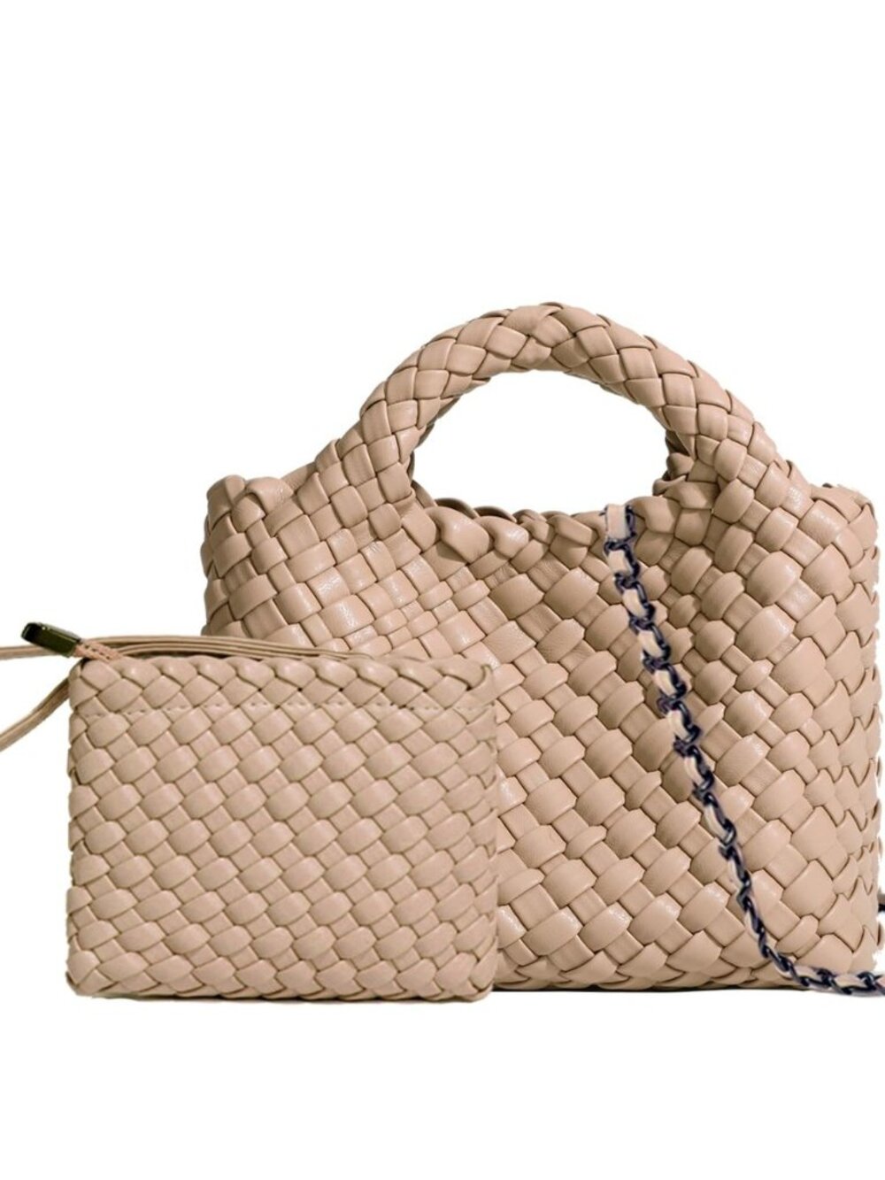 Woven Tote Bag for Women with Coin Purse, Foldable Chain Small Crossbody